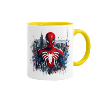 Spiderman City, Mug colored yellow, ceramic, 330ml