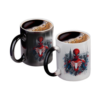 Spiderman City, Color changing magic Mug, ceramic, 330ml when adding hot liquid inside, the black colour desappears (1 pcs)