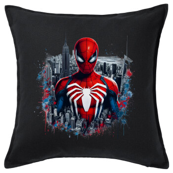 Spiderman City, Sofa cushion black 50x50cm includes filling