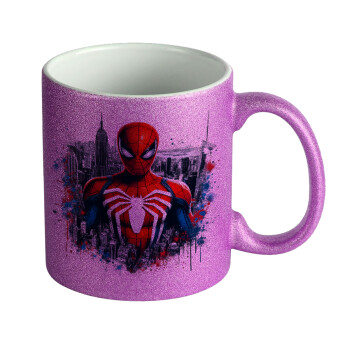 Spiderman City, Κούπα Μωβ Glitter που γυαλίζει, κεραμική, 330ml