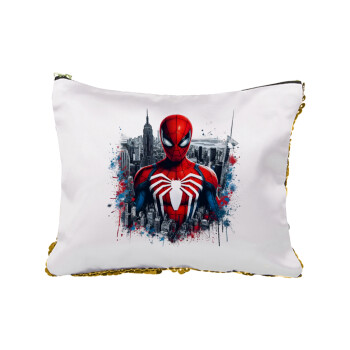 Spiderman City, Sequin Gold Pouch Cosmetic Bag