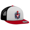 Adult Foam Flat Snapback with Mesh Red-White-Black (POLYESTER, ADULT, UNISEX, ONE SIZE)