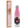 Easter Set, Metallic pink/white (Stainless steel) thermos, double-walled, 500ml & aromatic flat Easter candle (30cm) (PINK)