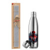 Easter Set, metallic stainless thermos flask (500ml) & scented flat Easter candle (30cm) (GRAY)