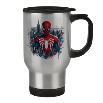 Spiderman City, Stainless steel travel mug with lid, double wall 450ml