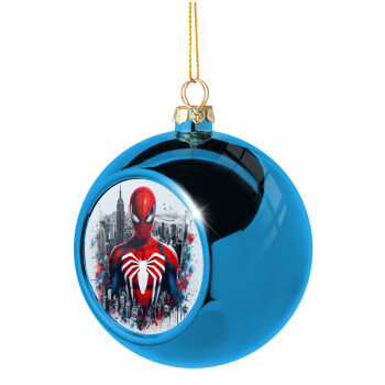 Spiderman City, Blue Christmas tree ball ornament 8cm