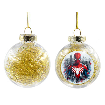 Spiderman City, Transparent Christmas tree ball ornament with gold filling 8cm