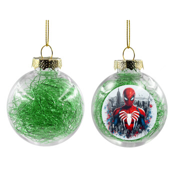 Spiderman City, Transparent Christmas tree ball ornament with green filling 8cm