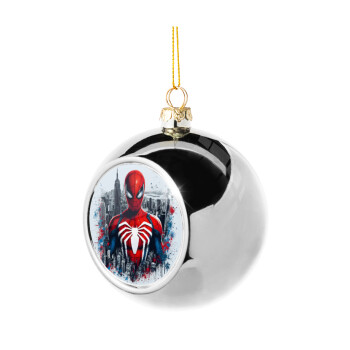 Spiderman City, Silver 8cm Christmas tree ball ornament