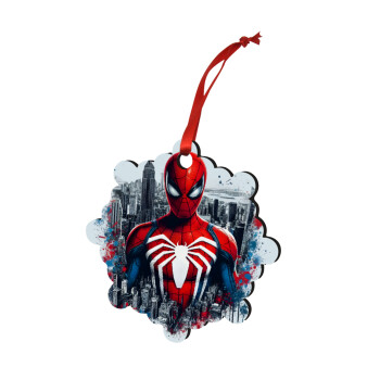 Spiderman City, Christmas ornament snowflake wooden 7.5cm