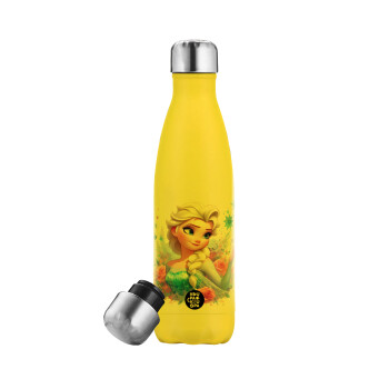 Elsa Princess, Yellow Stainless Steel Metallic Thermos, double-walled, 500ml