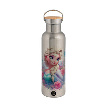 Elsa Princess, Stainless steel Silver with wooden lid (bamboo), double wall, 750ml