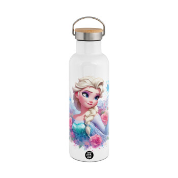 Elsa Princess, Stainless steel White with wooden lid (bamboo), double wall, 750ml