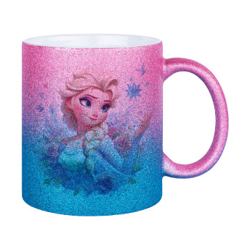 Elsa Princess, Κούπα Χρυσή/Μπλε Glitter, κεραμική, 330ml