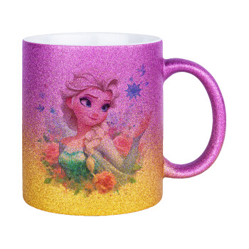 Elsa Princess, Κούπα Χρυσή/Ροζ Glitter, κεραμική, 330ml