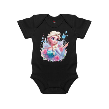 Elsa Princess, Βρεφικό φορμάκι μωρού, 0-18 μηνών, ΜΑΥΡΟ, 100% Organic Cotton, κοντομάνικο