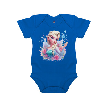 Elsa Princess, Βρεφικό φορμάκι μωρού, Μπλε Κοβαλτίου, 100% Organic Cotton, κοντομάνικο