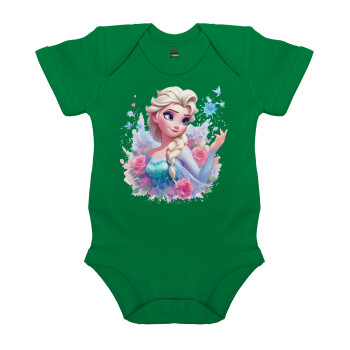 Elsa Princess, Βρεφικό φορμάκι μωρού, ΠΡΑΣΙΝΟ, 100% Organic Cotton, κοντομάνικο