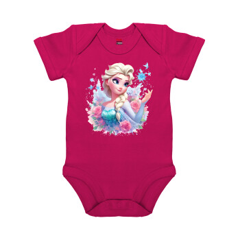 Elsa Princess, Βρεφικό φορμάκι μωρού, 0-18 μηνών, ΡΟΖ, 100% Organic Cotton, κοντομάνικο