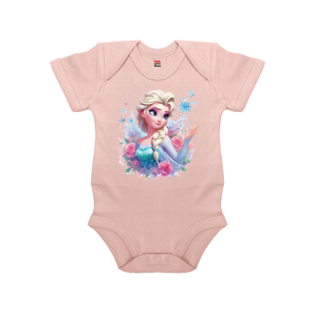 Elsa Princess, Βρεφικό φορμάκι μωρού, 0-18 μηνών, ΡΟΖ POWDER, 100% Organic Cotton, κοντομάνικο