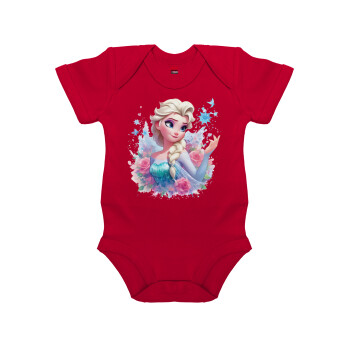 Elsa Princess, Βρεφικό φορμάκι μωρού, ΚΟΚΚΙΝΟ, 100% Organic Cotton, κοντομάνικο