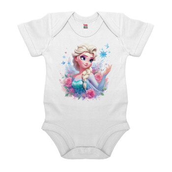 Elsa Princess, Βρεφικό φορμάκι μωρού, 0-24 μηνών, ΛΕΥΚΟ, 100% Organic Cotton, κοντομάνικο