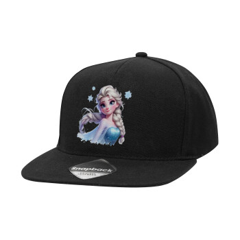 Elsa Princess, Καπέλο Ενηλίκων Flat Snapback Μαύρο, (100% ΒΑΜΒΑΚΕΡΟ TWILL, ΕΝΗΛΙΚΩΝ, UNISEX, ONE SIZE)