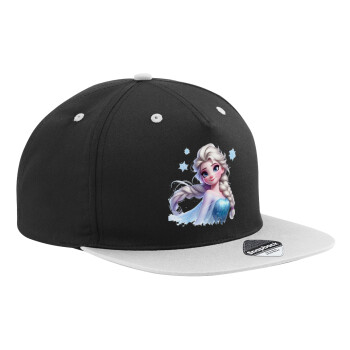 Elsa Princess, Adult Flat Snapback Hat Black/Grey, (100% COTTON TWILL, ADULT, UNISEX, ONE SIZE)