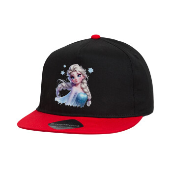 Elsa Princess, Children's Flat Snapback Hat, Black/Red (100% COTTON, CHILDREN'S, UNISEX, ONE SIZE)