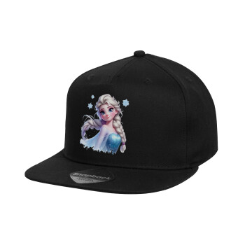 Elsa Princess, Children's Flat Snapback Hat, Black (100% COTTON, CHILD, UNISEX, ONE SIZE)