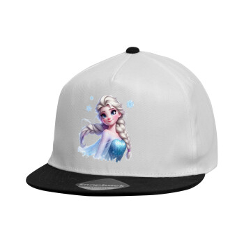 Elsa Princess, Καπέλο παιδικό Flat Snapback, Λευκό (100% ΒΑΜΒΑΚΕΡΟ, ΠΑΙΔΙΚΟ, UNISEX, ONE SIZE)