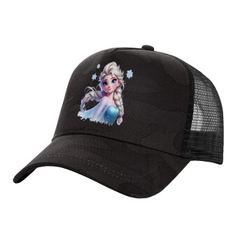 Elsa Princess, Adult Structured Trucker Hat, with Mesh, Dark Army (100% COTTON, ADULT, UNISEX, ONE SIZE)