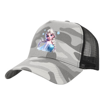 Elsa Princess, Adult Structured Trucker Hat, with Mesh, (Camouflage) Army Camo (100% COTTON, ADULT, UNISEX, ONE SIZE)