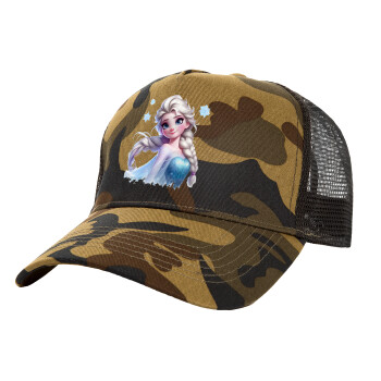 Elsa Princess, Adult Structured Trucker Hat, with Mesh, (Camouflage) Army (100% COTTON, ADULT, UNISEX, ONE SIZE)