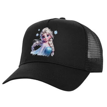 Elsa Princess, Structured Trucker Adult Hat, with Mesh, Black (100% COTTON, ADULT, UNISEX, ONE SIZE)