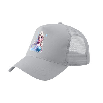 Elsa Princess, Adult Structured Trucker Hat, with Mesh, GRAY (100% COTTON, ADULT, UNISEX, ONE SIZE)