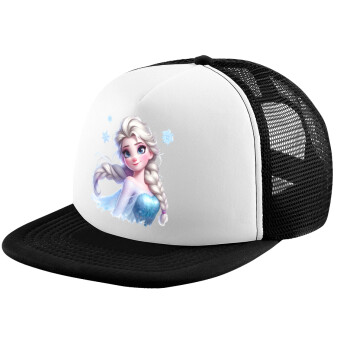 Elsa Princess, Καπέλο παιδικό Soft Trucker με Δίχτυ ΜΑΥΡΟ/ΛΕΥΚΟ (POLYESTER, ΠΑΙΔΙΚΟ, ONE SIZE)