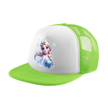 Elsa Princess, Adult Soft Trucker Hat with Mesh GREEN/WHITE (POLYESTER, ADULT, ONE SIZE)