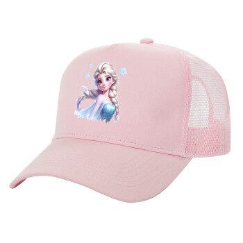 Elsa Princess, Adult Structured Trucker Hat, with Mesh, PINK (100% COTTON, ADULT, UNISEX, ONE SIZE)