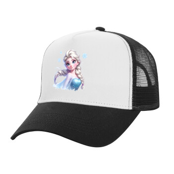 Elsa Princess, Adult Structured Trucker Hat, with Mesh, WHITE/BLACK (100% COTTON, ADULT, UNISEX, ONE SIZE)