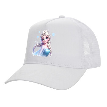 Elsa Princess, Structured Trucker Adult Hat, with Mesh, WHITE (100% COTTON, ADULT, UNISEX, ONE SIZE)