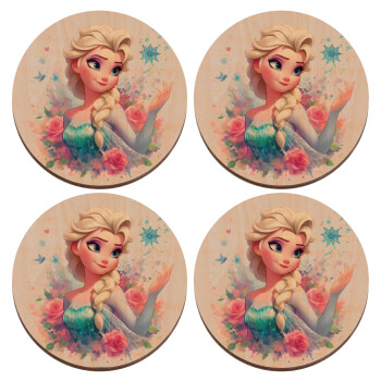 Elsa Princess, ΣΕΤ x4 Σουβέρ ξύλινα στρογγυλά plywood (9cm)