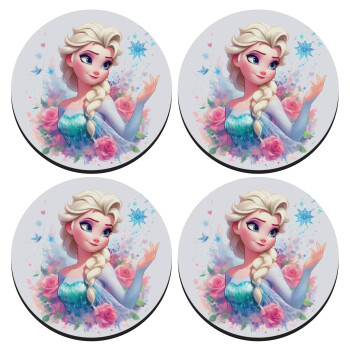 Elsa Princess, ΣΕΤ 4 Σουβέρ ξύλινα στρογγυλά (9cm)