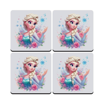 Elsa Princess, ΣΕΤ 4 Σουβέρ ξύλινα τετράγωνα (9cm)