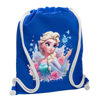 Elsa Princess, Τσάντα πλάτης πουγκί GYMBAG Μπλε, με τσέπη (40x48cm) & χονδρά κορδόνια