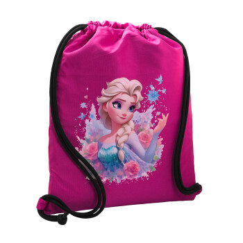 Elsa Princess, Backpack pouch GYMBAG Fuchsia, with pocket (40x48cm) & thick cords