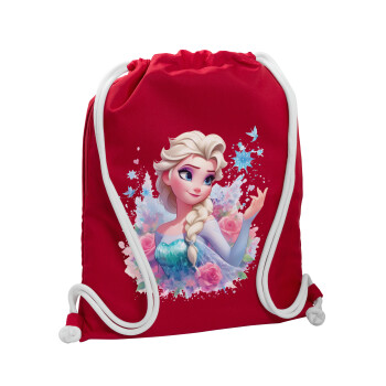 Elsa Princess, Backpack pouch GYMBAG Red, with pocket (40x48cm) & thick cords