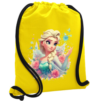 Elsa Princess, Backpack pouch GYMBAG Yellow, with pocket (40x48cm) & thick cords