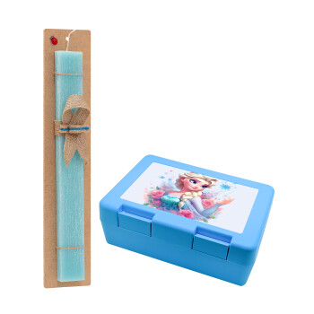 Elsa Princess, Easter Set, children's snack container BLUE & Easter aromatic flat candle (30cm) (TURQUOISE)