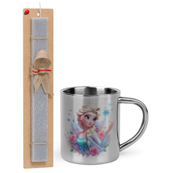 Elsa Princess, Easter Set, metallic thermal cup (300ml) & Easter aromatic flat candle (30cm) (GRAY)